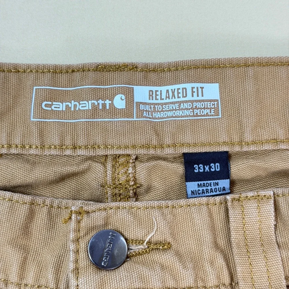 Carhartt Work Pants Mens 33x30 Brown Rugged Flex Relaxed Fit Canvas Workwear